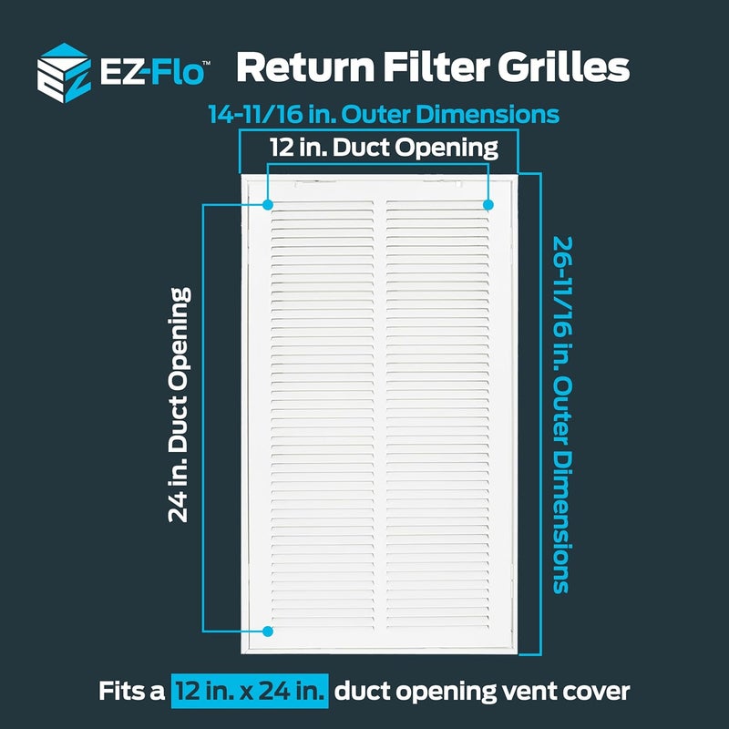 EZFLO 12 x 24 Inch (Duct Opening) Return Air Vent Cover for Wall or Ceiling, Solid Steel Return Air Filter Grille, HVAC Vent Cover, White, 61668 - Image 1